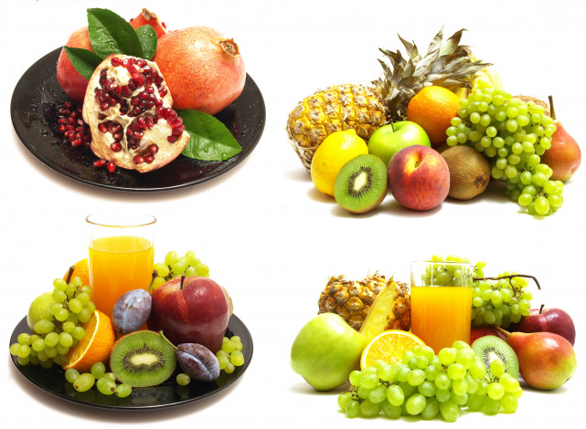 Обои картинки фото еда, фрукты, ягоды, гранат, сок, ананас, груши
