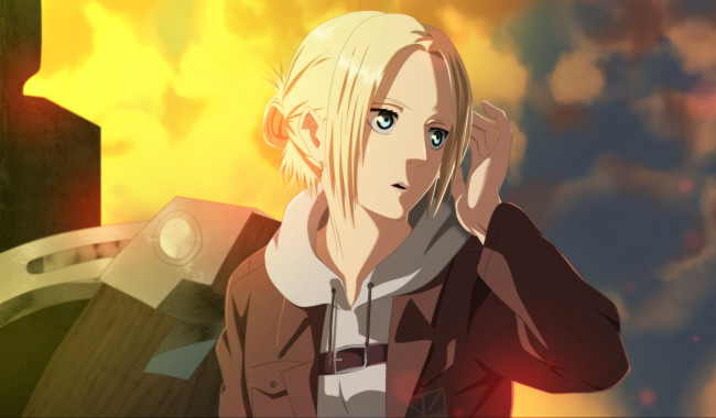 Обои картинки фото аниме, shingeki no kyojin, девушка, блондинка, вторжение, титанов, небо, солнечный, свет