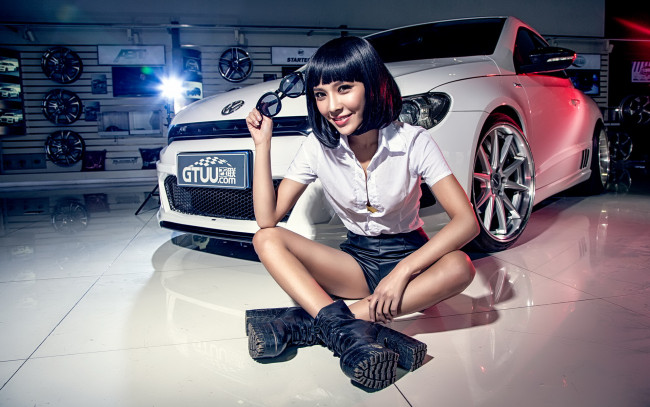 Обои картинки фото автомобили, -авто с девушками, автомобиль, девушка, фон, взгляд, азиатка