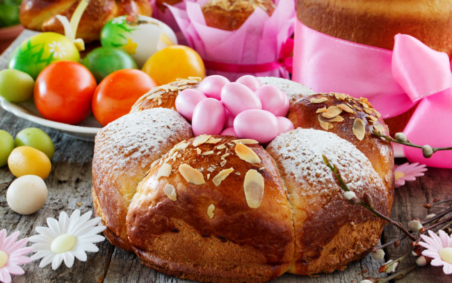 Обои картинки фото праздничные, пасха, easter, cake, eggs, кулич, выпечка, яйца