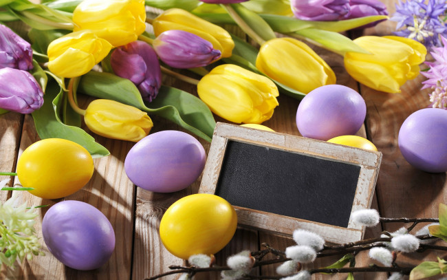 Обои картинки фото праздничные, пасха, spring, flowers, eggs, easter, тюльпаны, цветы, яйца