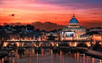 Картинка города рим +ватикан+ италия ночь