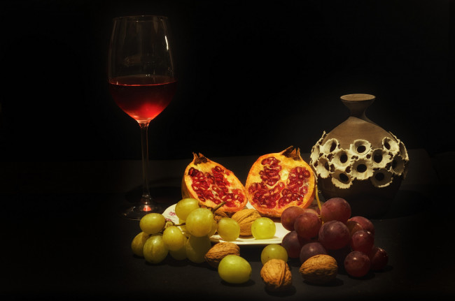 Обои картинки фото еда, натюрморт, вино, фрукты