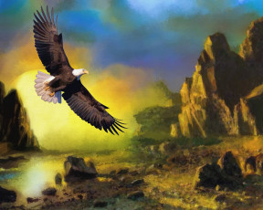Картинка рисованное животные +птицы +орлы орел полет