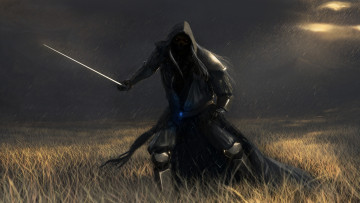 Картинка фэнтези нежить смерть саван в поле проклятое место ливень страх ночь меч черный рыцарь