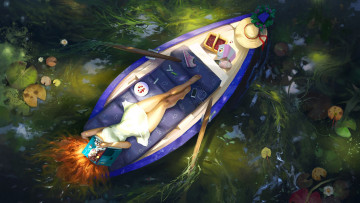 Картинка рисованное люди девушка лодка