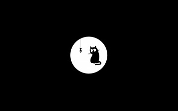 Картинка рисованное минимализм рыбешка пищевая цепочка черный кот на веревочке чёрно- белая
