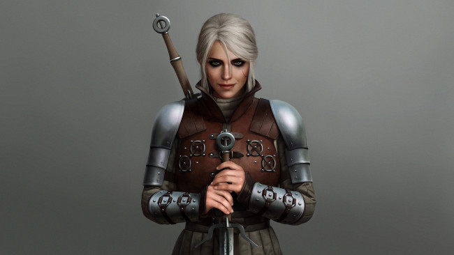 Обои картинки фото видео игры, the witcher 3,  wild hunt, девушка, фон, взгляд, униформа, меч