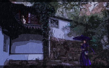 Картинка аниме mo+dao+zu+shi лань сичень цэян чэн дождь дом зонт