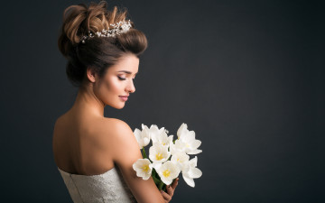 Картинка девушки -+невесты невеста прическа букет тюльпаны