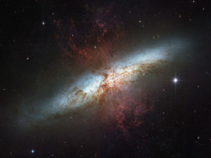обоя m82, галактика, со, сверхгалактическим, ветром, космос, галактики, туманности