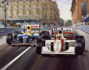 Картинка рисованные alan fearnley борьба на финише гоночные машины