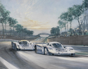 Картинка рисованные alan fearnley закат в ле-мане гоночные машины