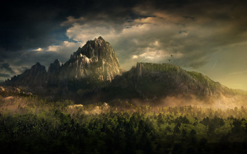 Картинка 3д графика nature landscape природа лес горы