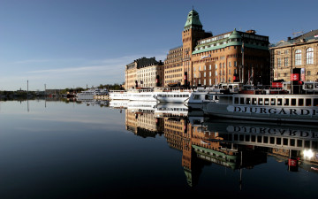 Картинка mirrored building города стокгольм швеция отражение здание набережная река