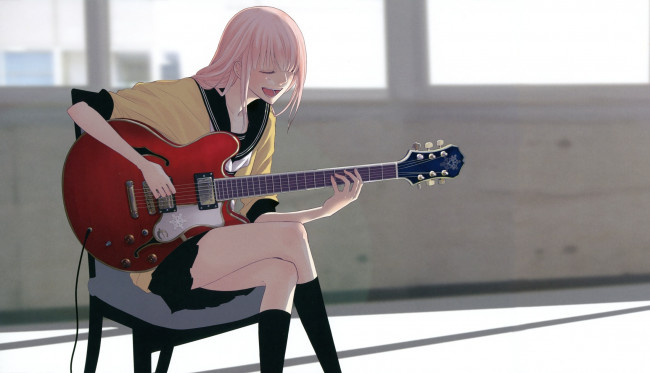 Обои картинки фото аниме, vocaloid, megurine, luka, guitar