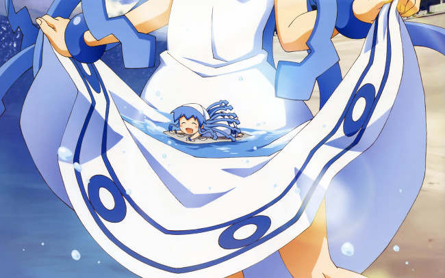 Обои картинки фото аниме, shinryaku, ika, musume, вода, девочка