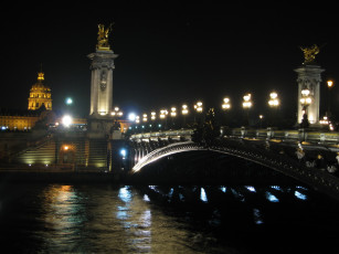 Картинка города париж франция дома мост ночь огни