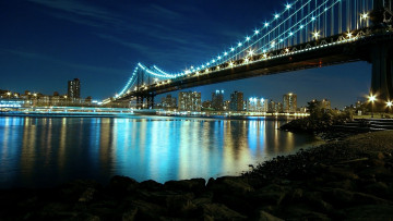 обоя manhattan, bridge, города, нью, йорк, сша, огни, мост, ночь