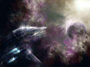Картинка фэнтези космические+корабли +звездолеты +станции туманность звезды космос арт планета dolphin шатлл корабль
