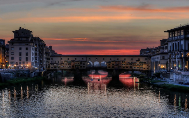Обои картинки фото города, флоренция , италия, река, вечер, мост