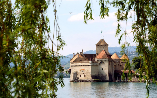 Обои картинки фото города, шильонский замок , швейцария, вода, замок, река