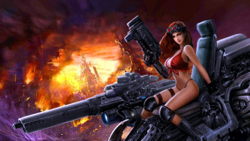 обоя видео игры, 2029 online, огонь, пушка, оружие, девушка