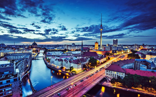 Обои картинки фото города, берлин , германия, огни, панорама, вечер