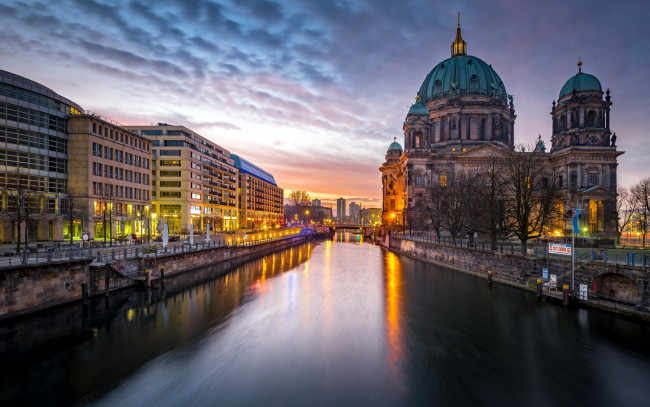 Обои картинки фото города, берлин , германия, вечер, река, огни