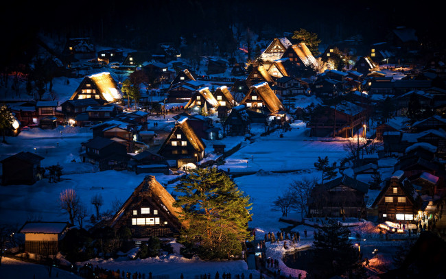 Обои картинки фото shirakawa, gifu, japan, города, - огни ночного города