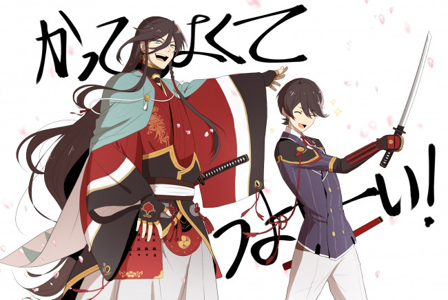 Обои картинки фото аниме, touken ranbu, танец, мечей