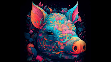 Картинка рисованное животные нейросети свинья