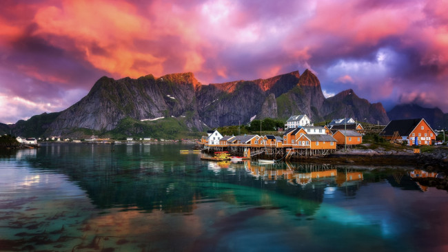 Обои картинки фото города, лофотенские острова , норвегия, горы, фьорд
