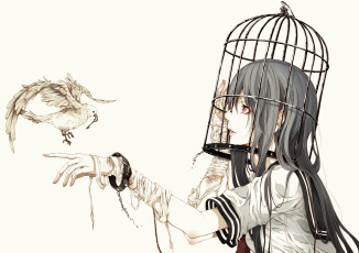 Картинка аниме *unknown другое ключ бинты птица клетка девушка bouno+satoshi