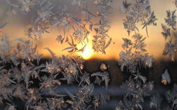 Картинка природа макро солнце узоры мороз окно