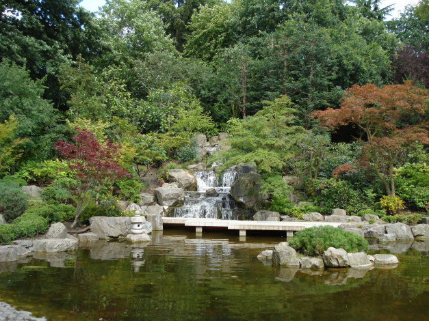 Обои картинки фото природа, парк, водоем, водопад, деревья