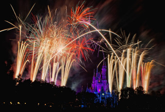 Картинка города диснейленд фейерверк шоу представление замок золушки сша штат флорида зрелище