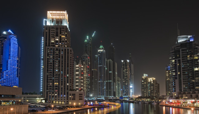Обои картинки фото dubai, arab, emirates, города, дубаи, оаэ, дома, огни, ночь, река