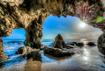 Картинка природа побережье океан скалы арка горизонт солнце