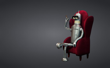 Картинка мультфильмы futurama bender сигара кресло робот rodriguez bending футурама