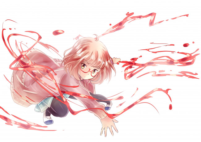 Обои картинки фото аниме, kyoukai no kanata, девушка, арт, кровь, белый, фон