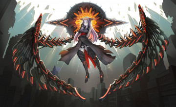 Картинка аниме оружие +техника +технологии крылья девушка арт lolihorn ангел железные