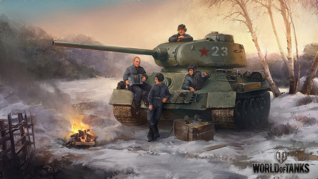 Обои картинки фото видео игры, мир танков , world of tanks, танк, т-34-85, мужчины, привал, отдых, перед, боем