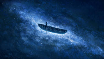 Картинка аниме unknown +другое млечный путь девочка весло лодка