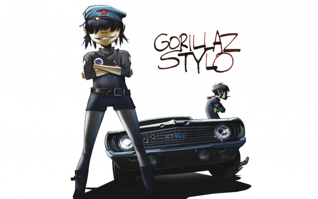 Обои картинки фото музыка, gorillaz, chevrolet, stylo, машина, группа, murdoc, camaro, гориллаз, noodle