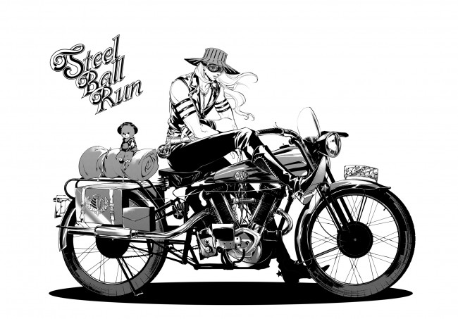 Обои картинки фото аниме, jojo`s bizarre adventure, мотоцикл, парень