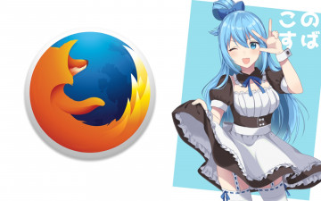 обоя компьютеры, mozilla firefox, логотип, взгляд, фон, девушка