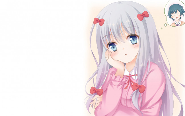 Обои картинки фото аниме, eromanga-sensei, взгляд, девушка, фон