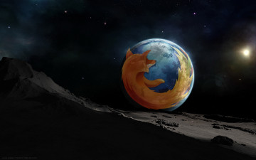 Картинка компьютеры mozilla firefox лиса небо поверхность луны