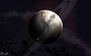 Картинка космос арт сатурн метеориты